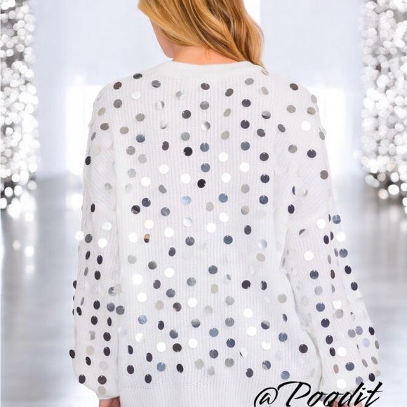 PEACH LOVE CALIFORNIA White shaker knit silver accent sweater S M L - Picture 4 of 10